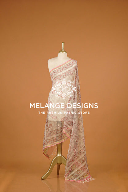 Cotta Block Print Dupatta For Women Ivory BJ0073
