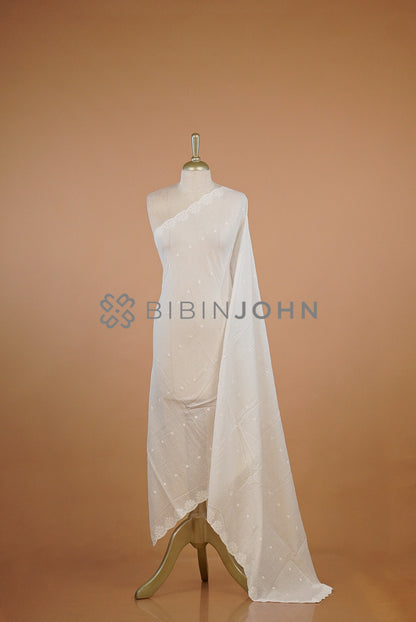 Cotta Embroidery Dupatta For Women White.