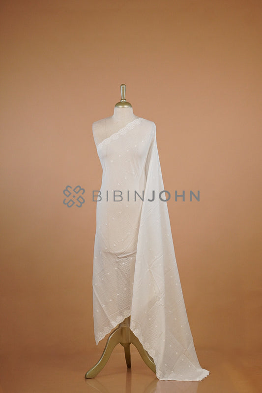 Cotta Embroidery Dupatta For Women White.
