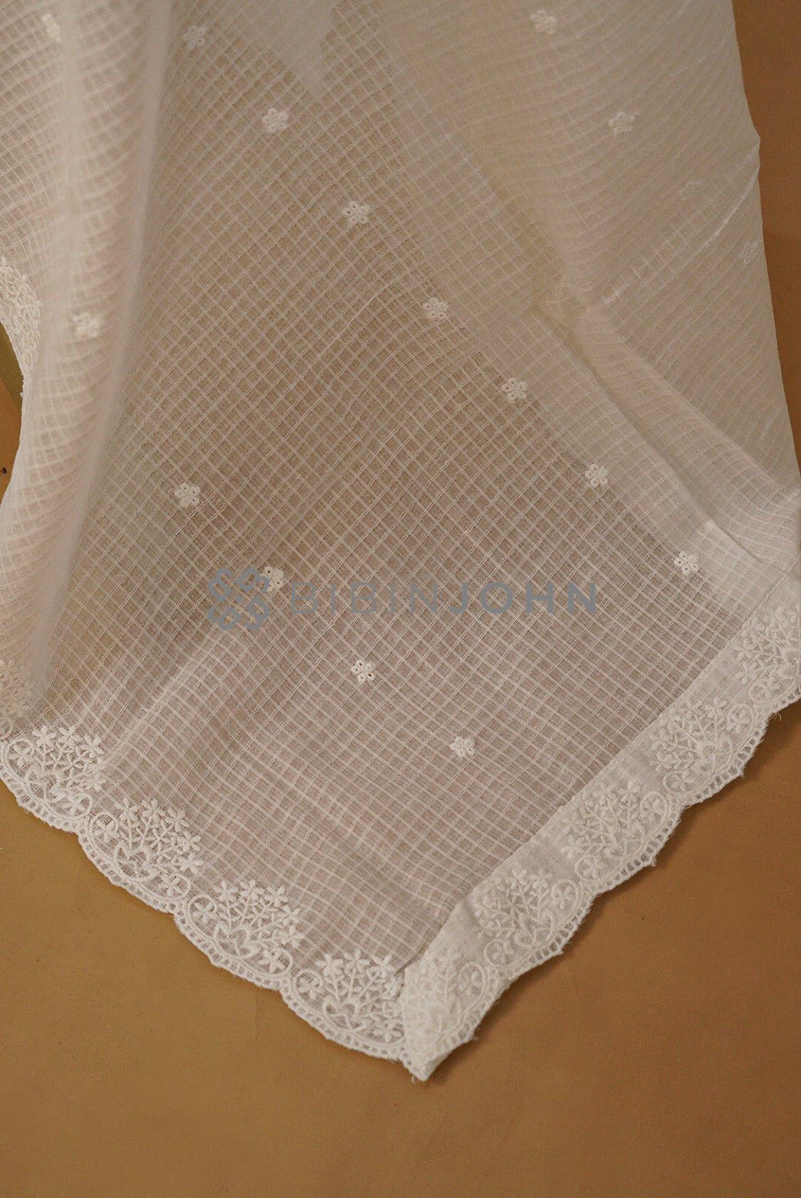 Cotta Embroidery Dupatta For Women White side view.