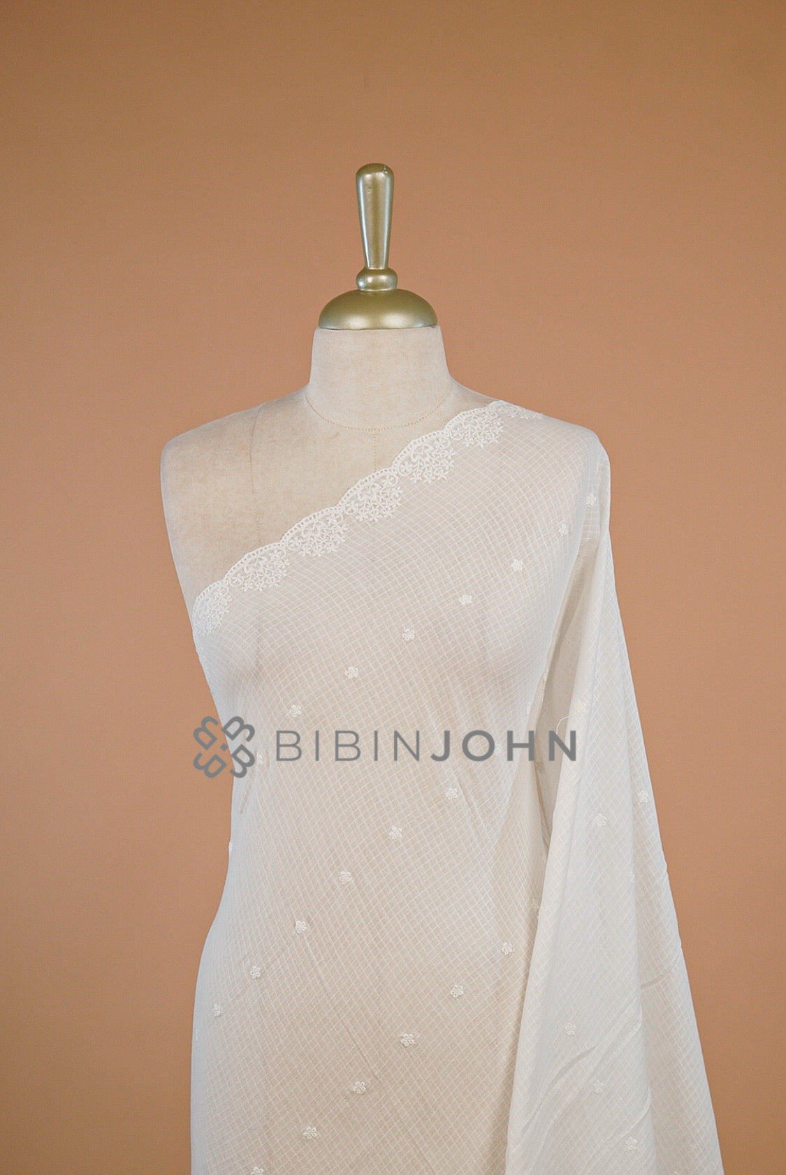 Cotta Embroidery Dupatta For Women White close view.