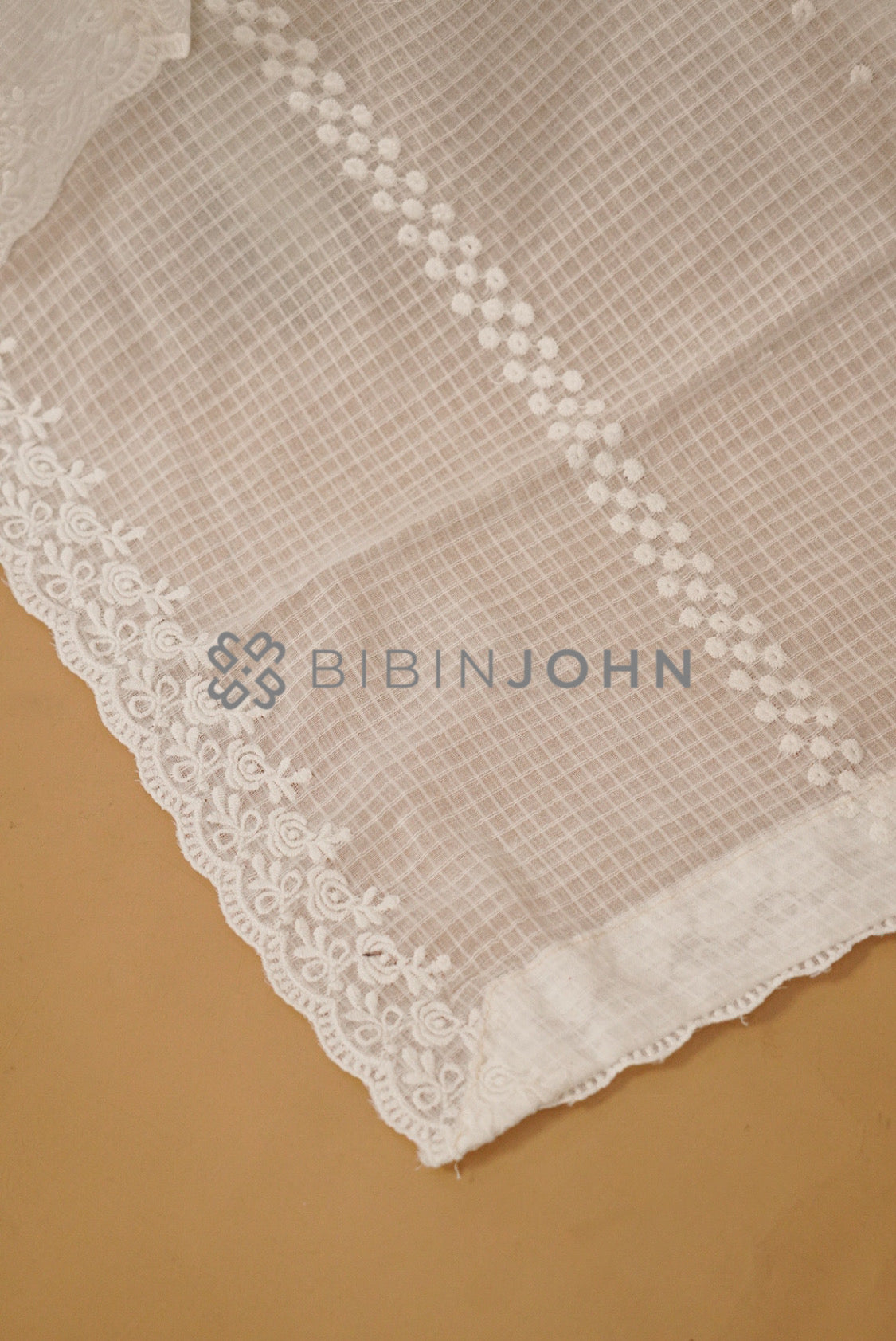 Cotta Embroidery Dupatta For Women White side view.