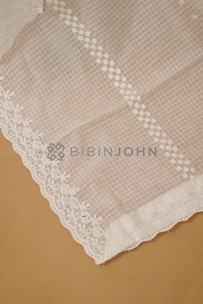 Cotta Embroidery Dupatta For Women White side view.