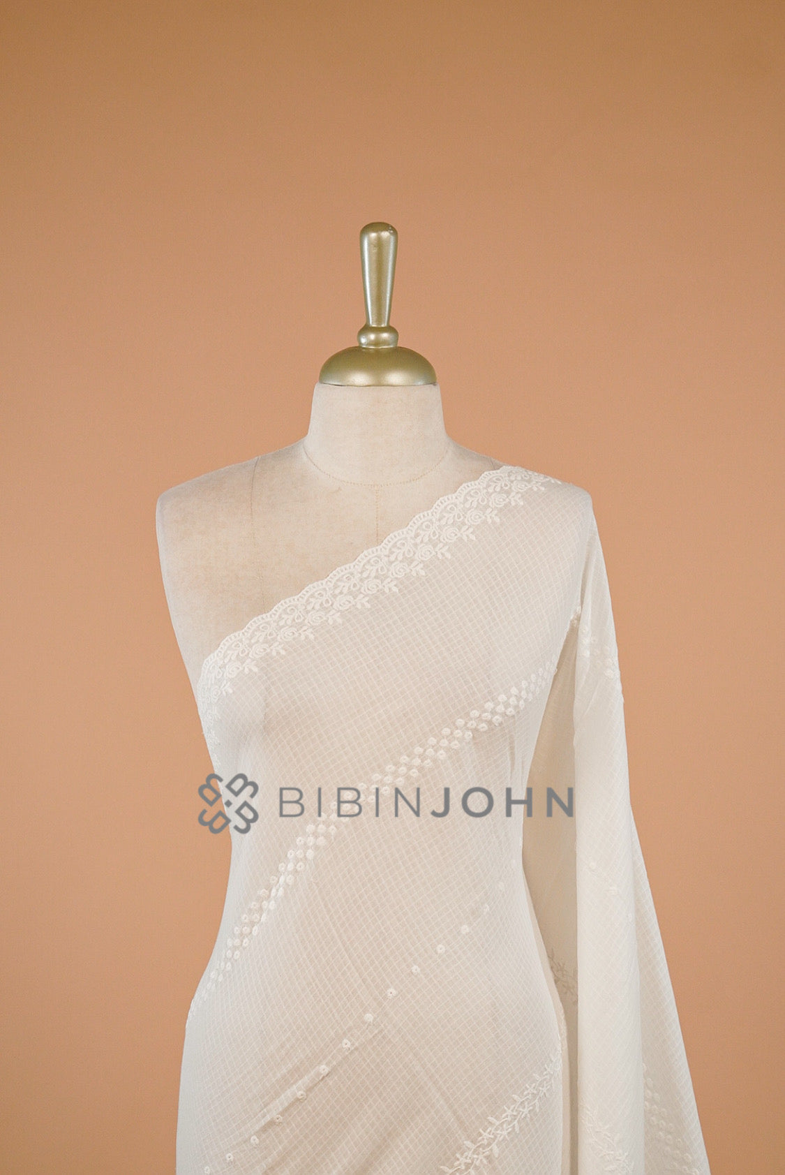 Cotta Embroidery Dupatta For Women White close view.