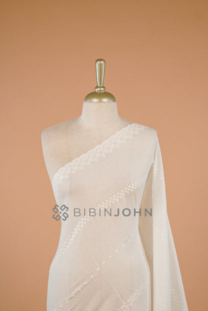 Cotta Embroidery Dupatta For Women White close view.