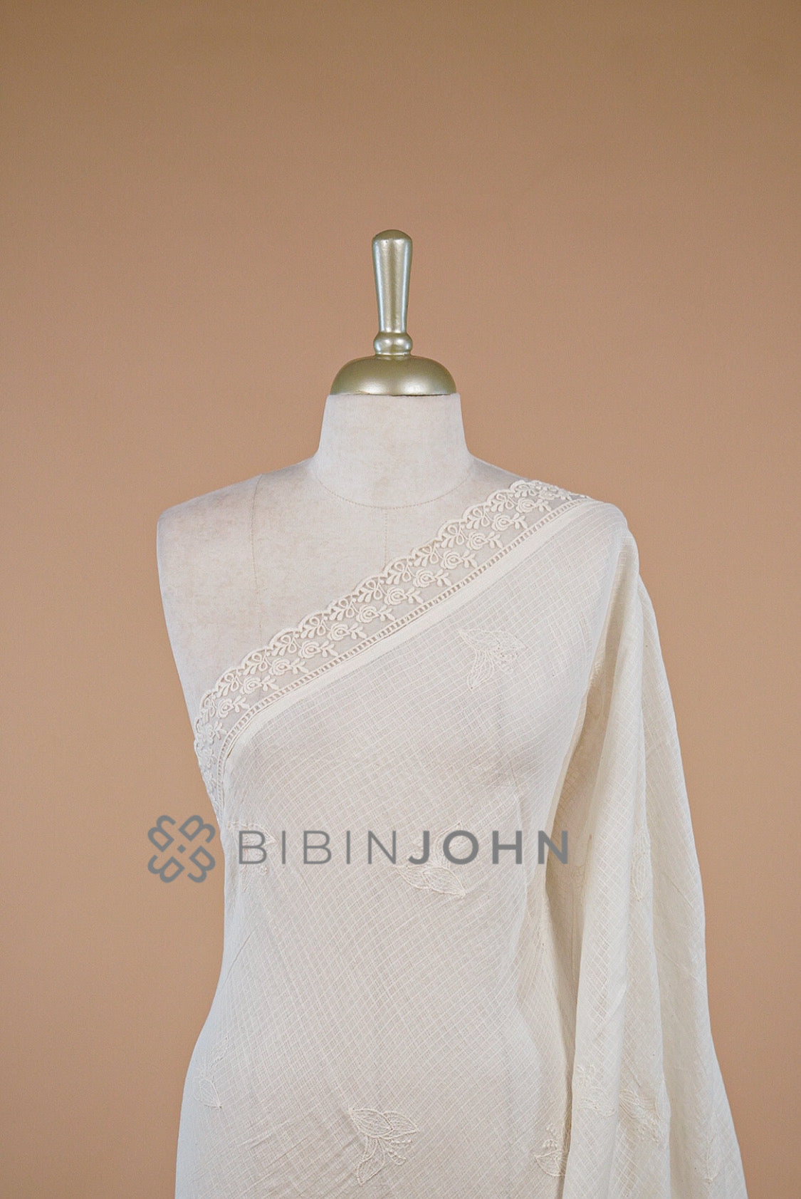 Cotta Embroidery Dupatta For Women Off White close view.
