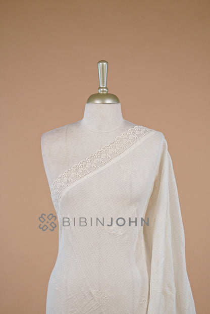 Cotta Embroidery Dupatta For Women Off White close view.