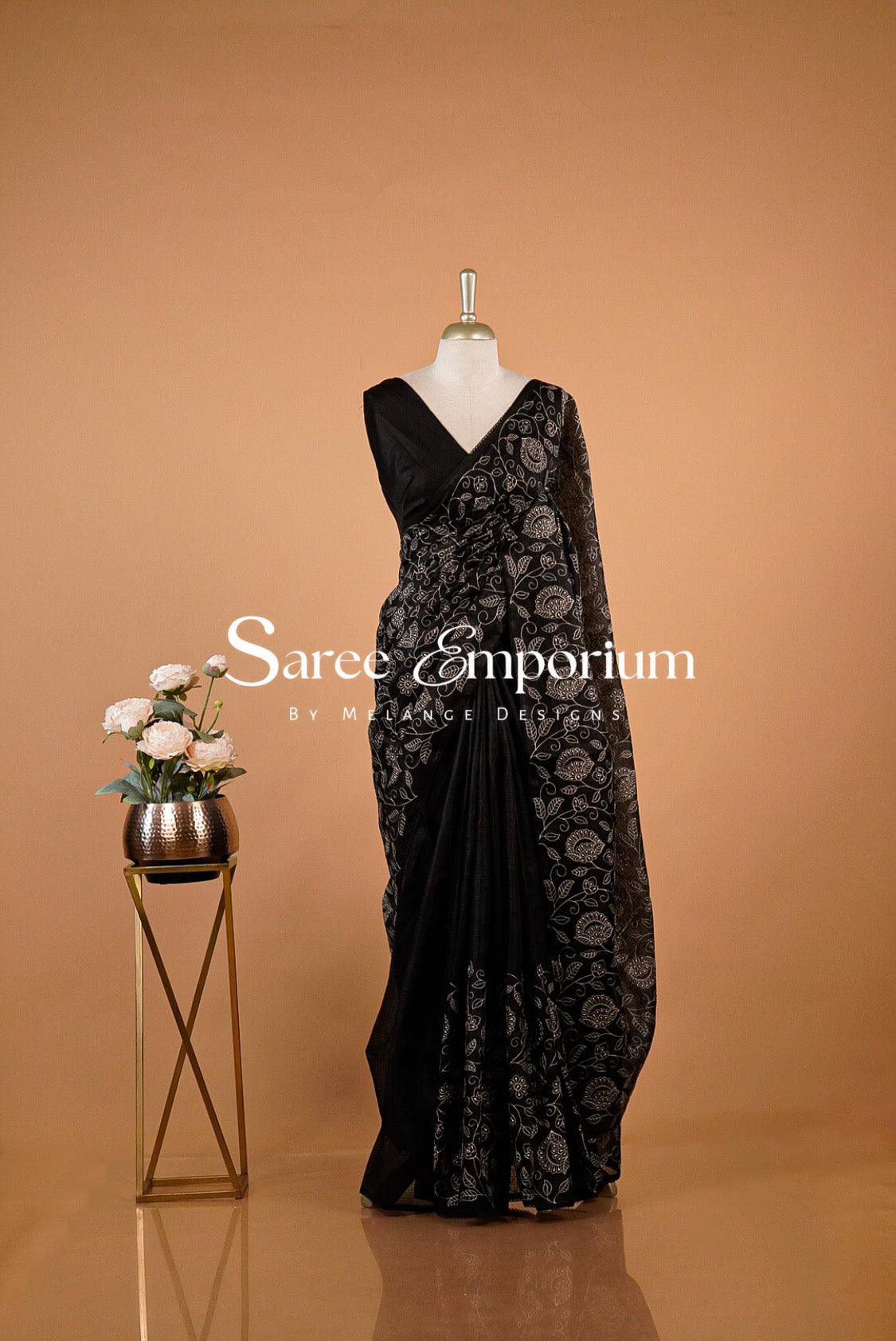 Cotta Embroidery Saree For Women Black