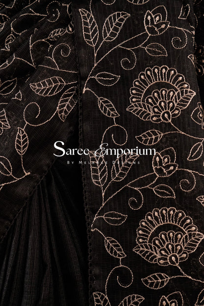 Cotta Embroidery Saree For Women Black Pallu.