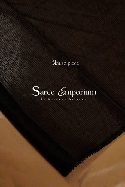 Cotta Embroidery Saree For Women Black Blouse Piece.