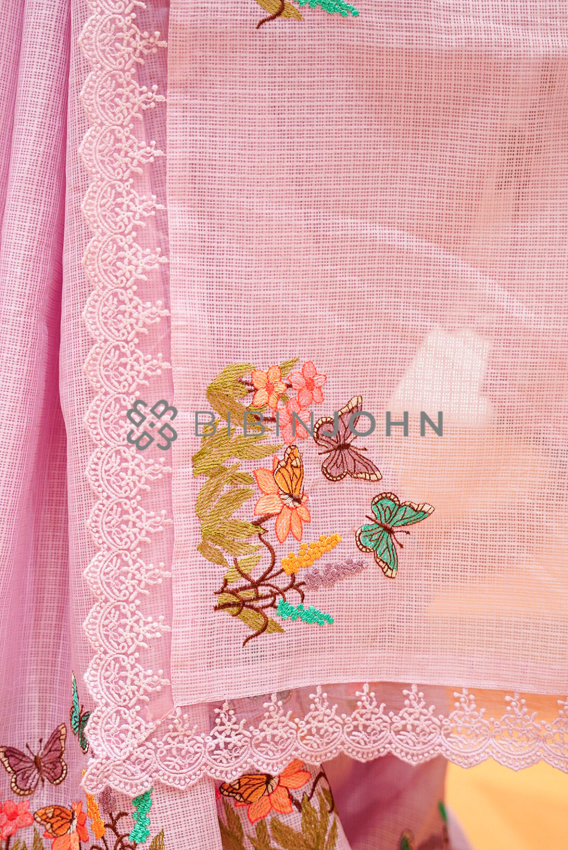 Cotta Embroidery Saree For Women Pastel Pink  pallu