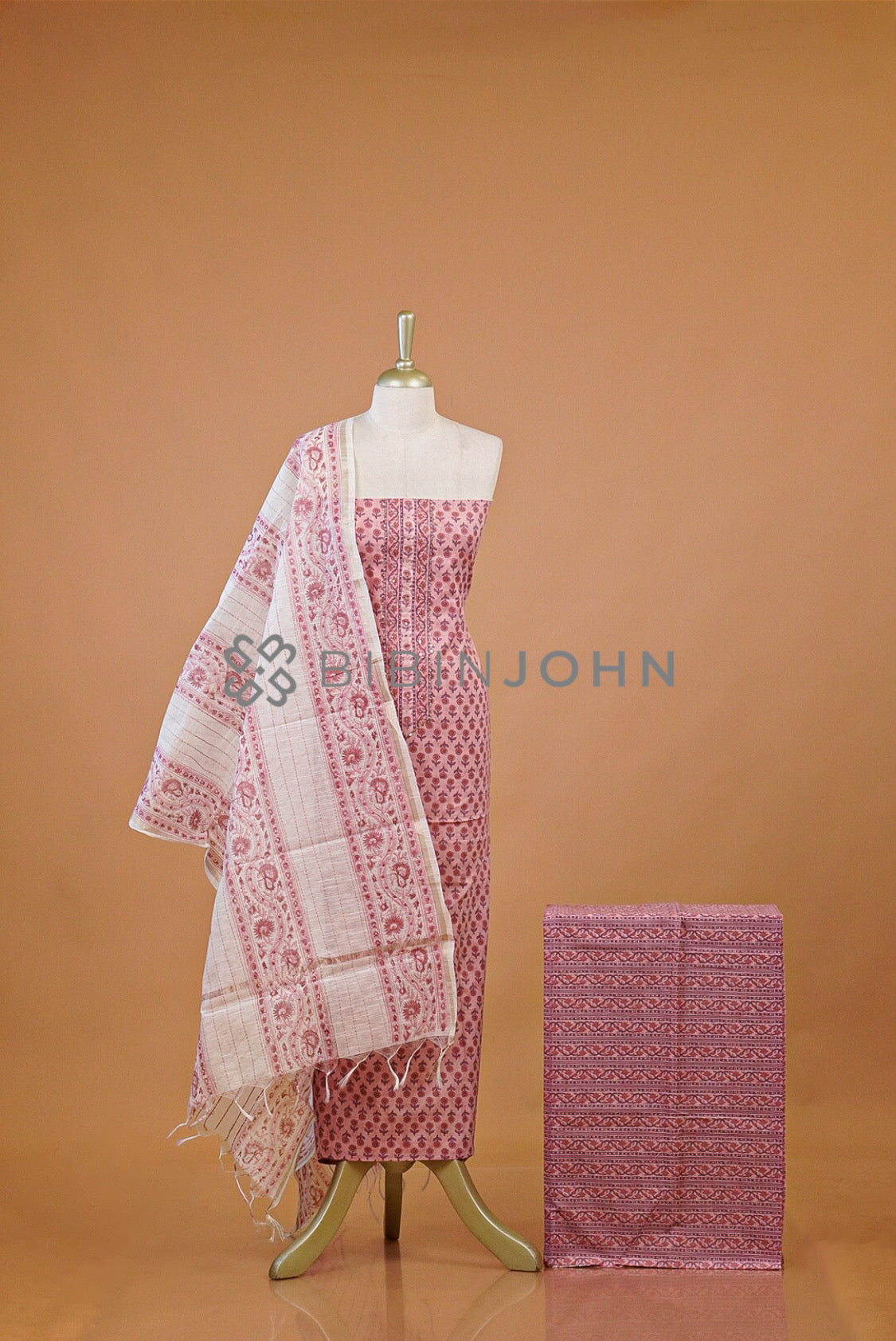 Cotton Embroidery Unstitched Salwar Suit Material Soft Pink