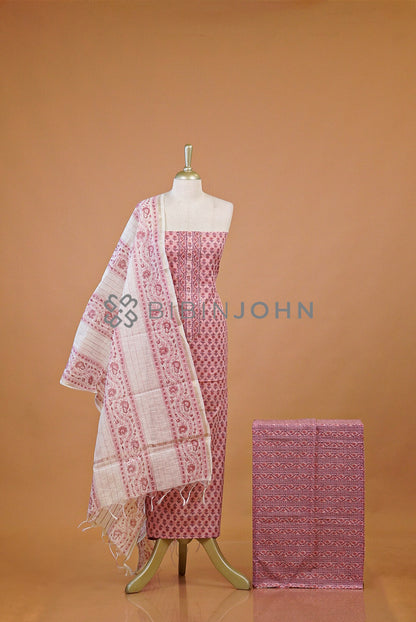 Cotton Embroidery Unstitched Salwar Suit Material Soft Pink