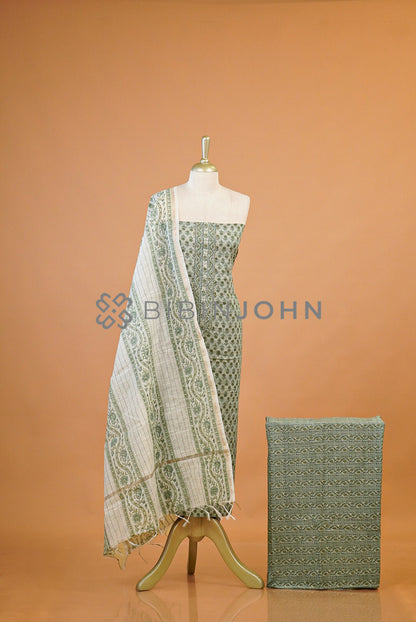 Cotton Embroidery Unstitched Salwar Suit Material Sage green.