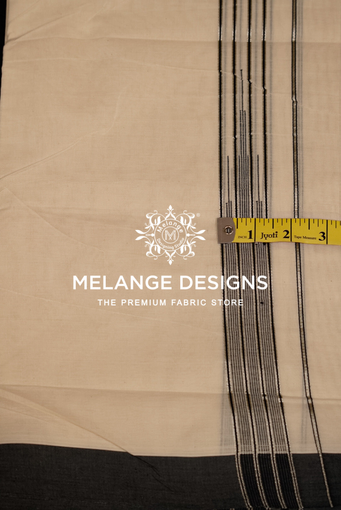 Cotton Dhoti For Men Off-White with Black and Silver-Grey close view.
