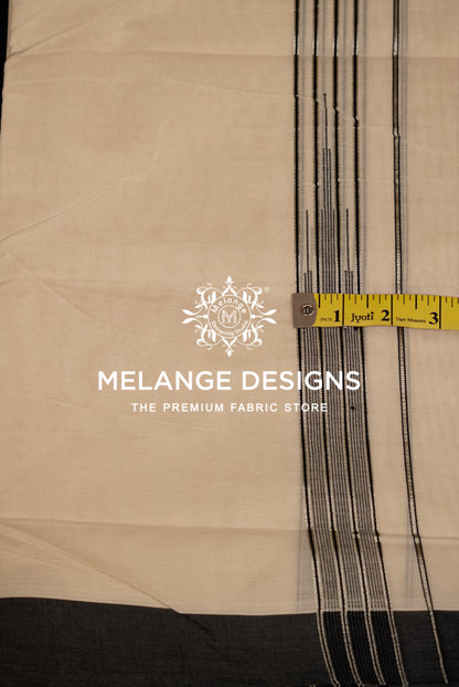 Cotton Dhoti For Men Off-White with Black and Silver-Grey close view.