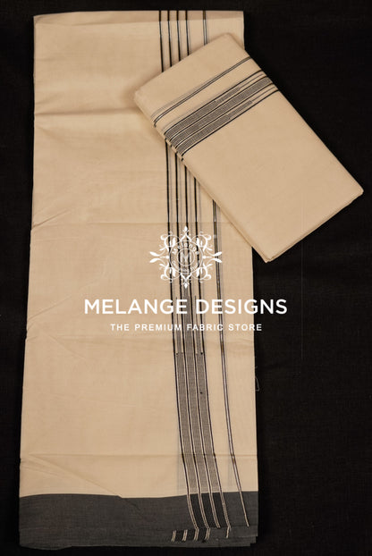 Cotton Dhoti For Men Off-White with Black and Silver-Grey full view