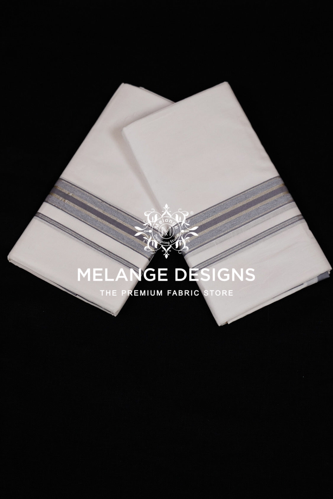 Cotton Dhoti For Men White with Silver-Grey