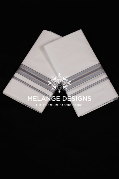 Cotton Dhoti For Men White with Silver-Grey