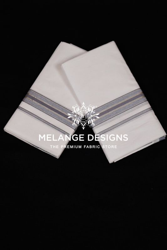 Cotton Dhoti For Men White with Silver-Grey