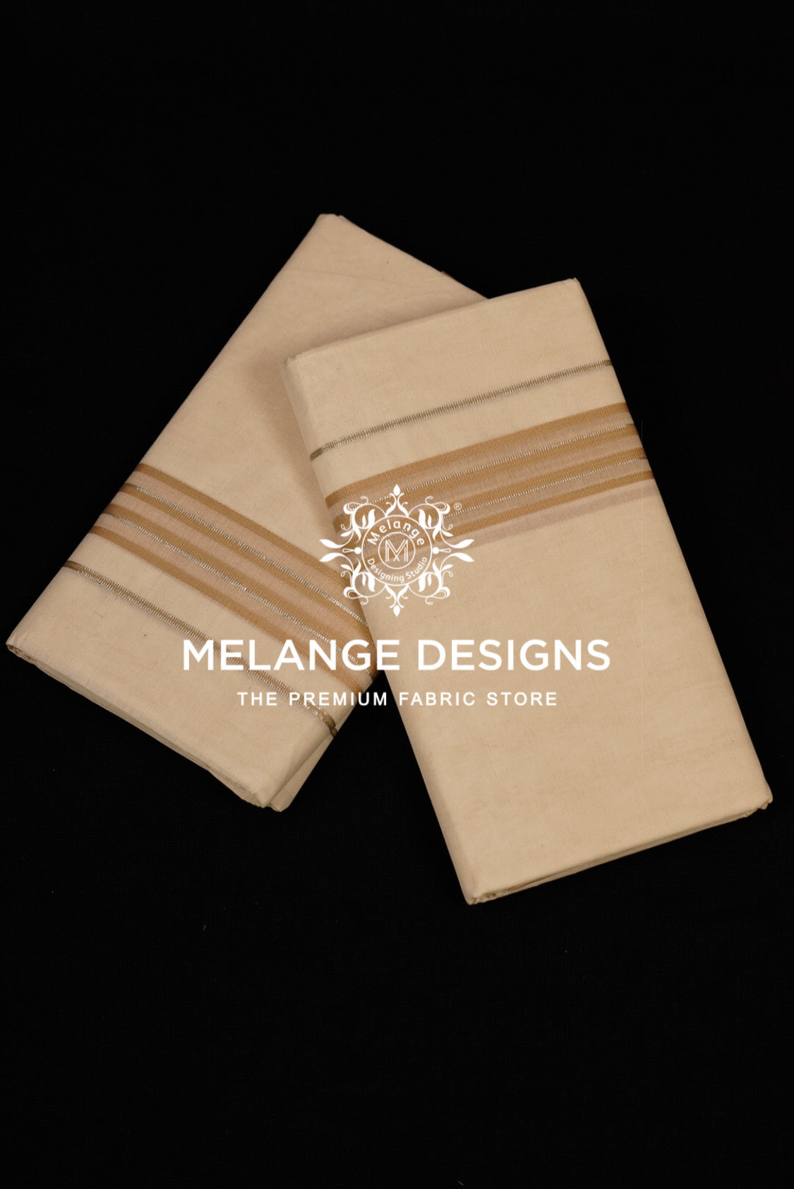 Cotton Dhoti For Men Off White with Beige Gold 