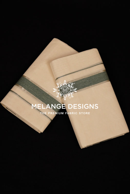 Cotton Dhoti For Men Off White with Forest Green