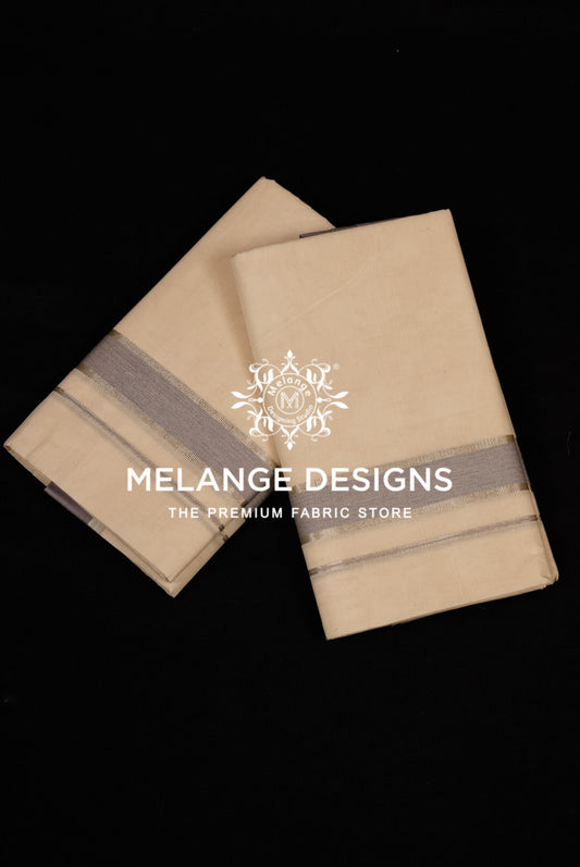 Cotton Dhoti For Men Off White with Ash Lavender Grey