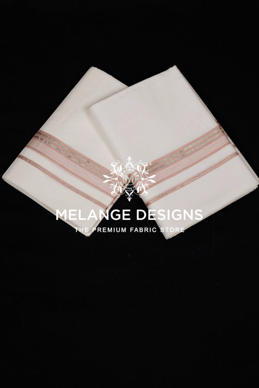 Cotton Dhoti For Men White with Peach Pink 