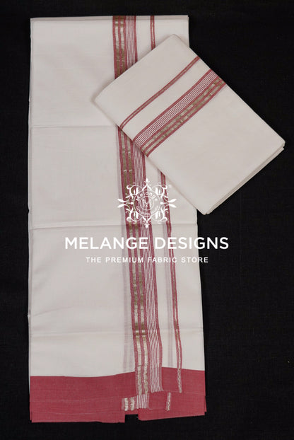 Cotton Dhoti For Men White with Rust Red full view.