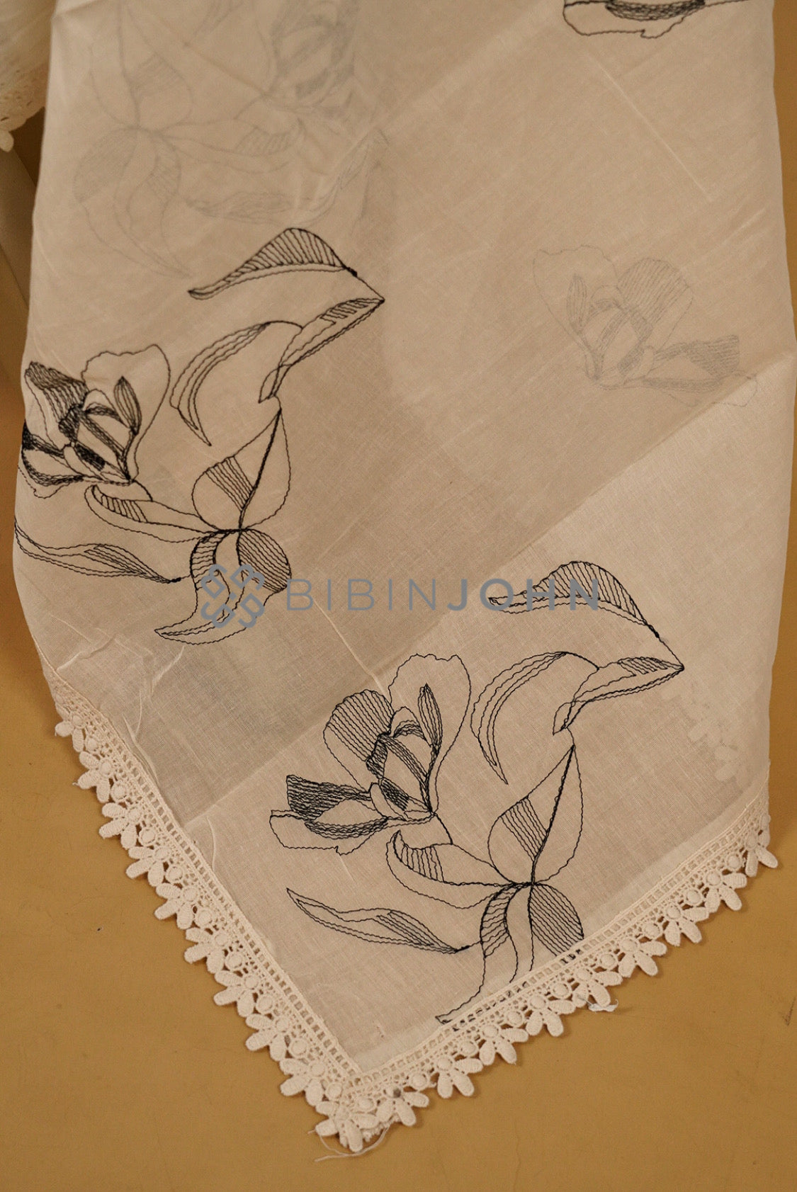 Cotton Embroidery Dupatta For Women Off-White with Black sideview