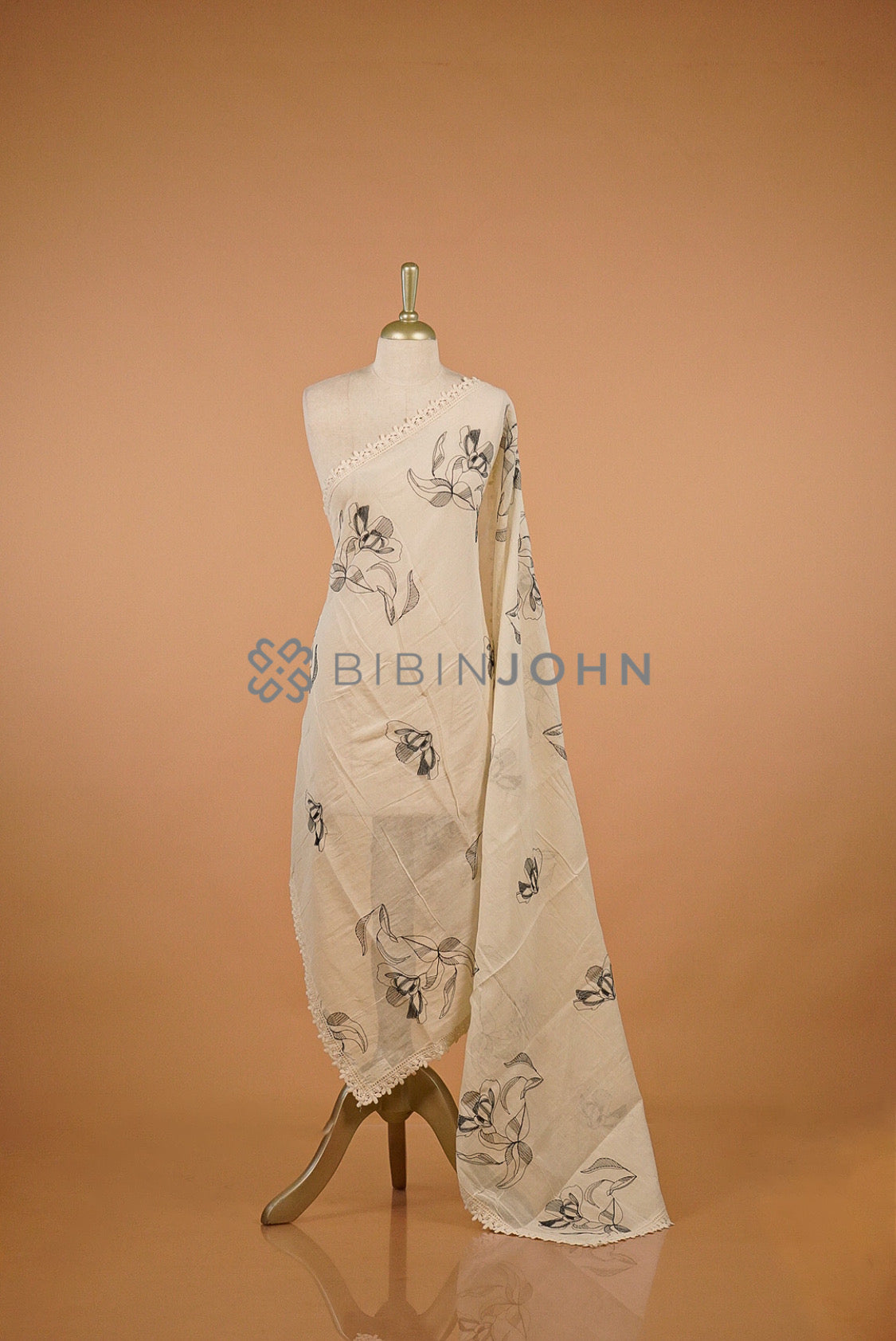 Cotton Embroidery Dupatta For Women Off-White with Black