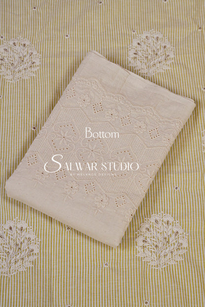 Cotton Embroidery Unstitched Salwar Suit Dress Material Light Lemon Yellow AC0193
