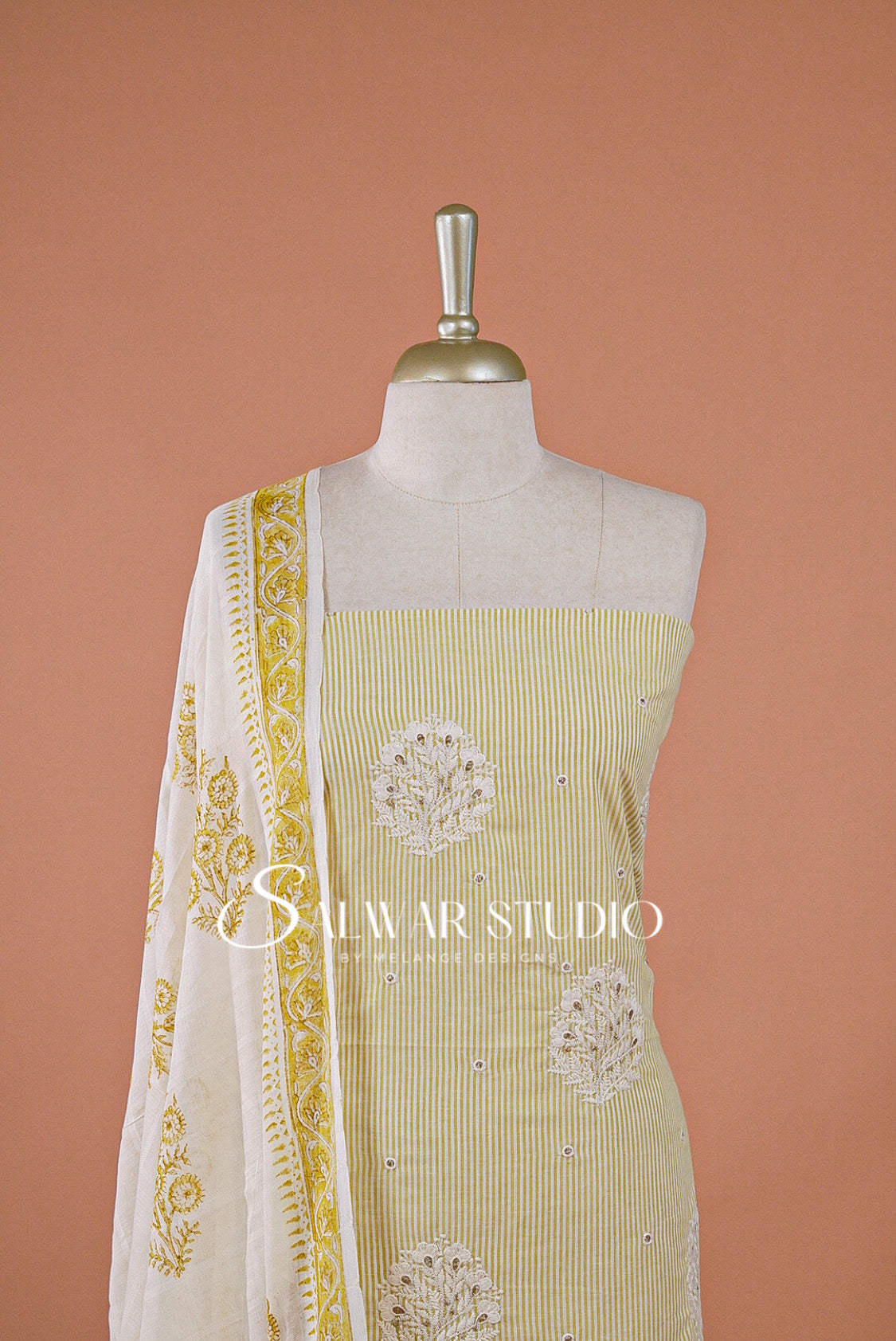 Cotton Embroidery Unstitched Salwar Suit Dress Material Light Lemon Yellow AC0193