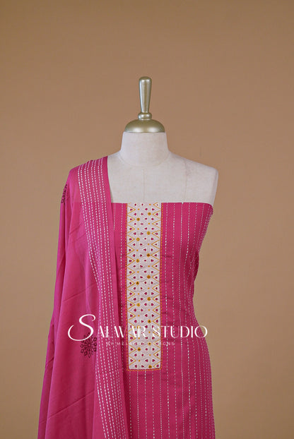 Cotton Embroidery Unstitched Salwar Suit Dress Material Hot Pink AC0215