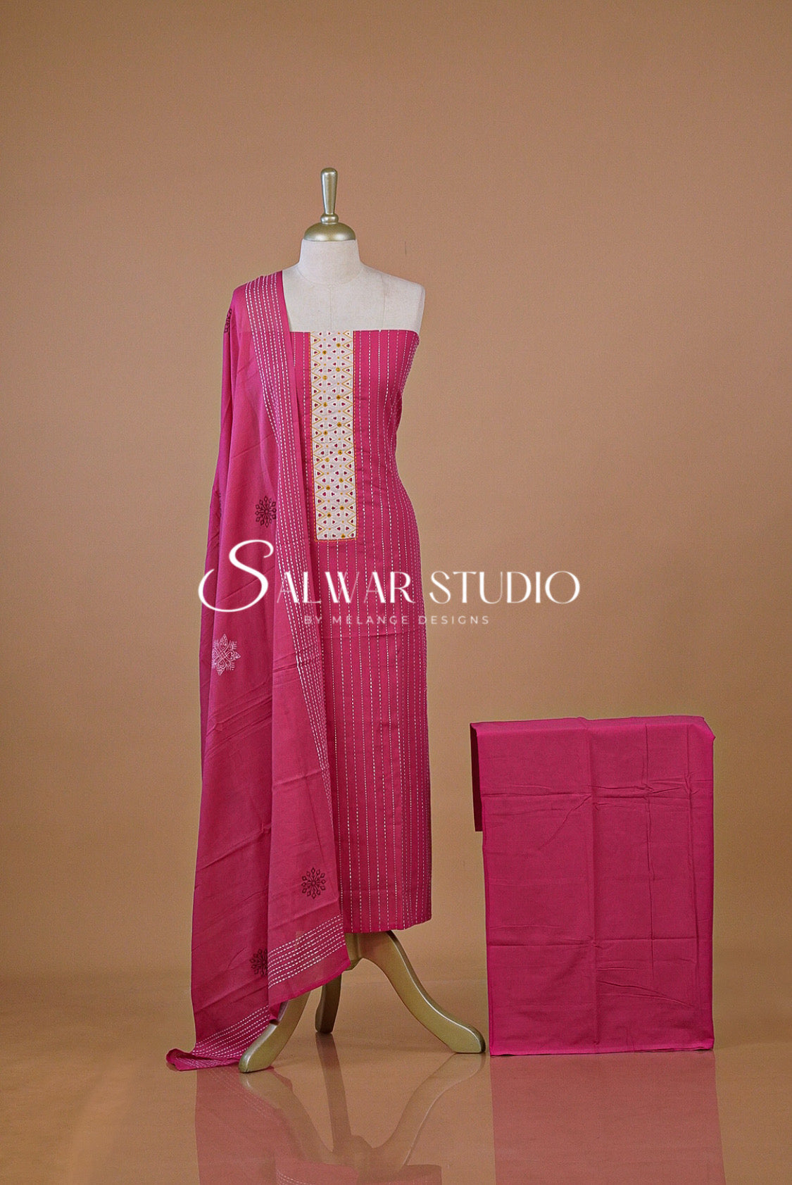 Cotton Embroidery Unstitched Salwar Suit Dress Material Hot Pink AC0215