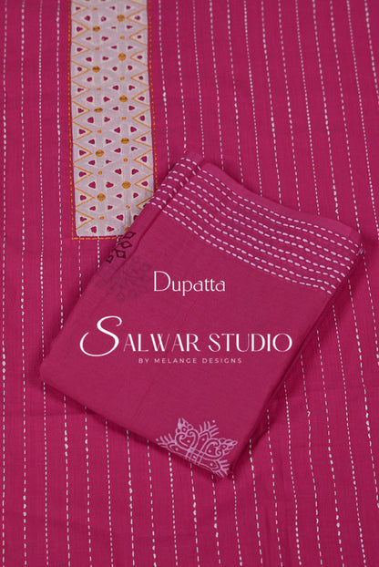 Cotton Embroidery Unstitched Salwar Suit Dress Material Hot Pink AC0215