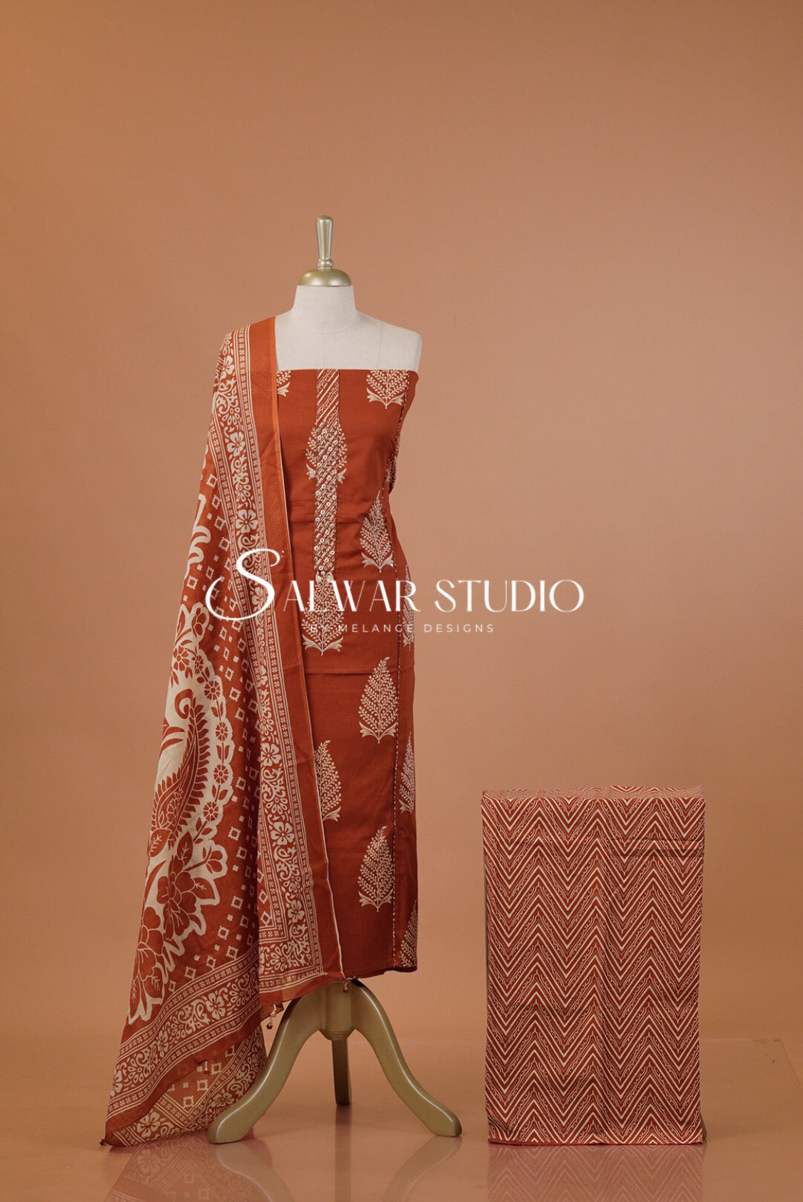 Cotton Embroidery Unstitched Salwar Suit Dress Material Sienna Brown AC0229