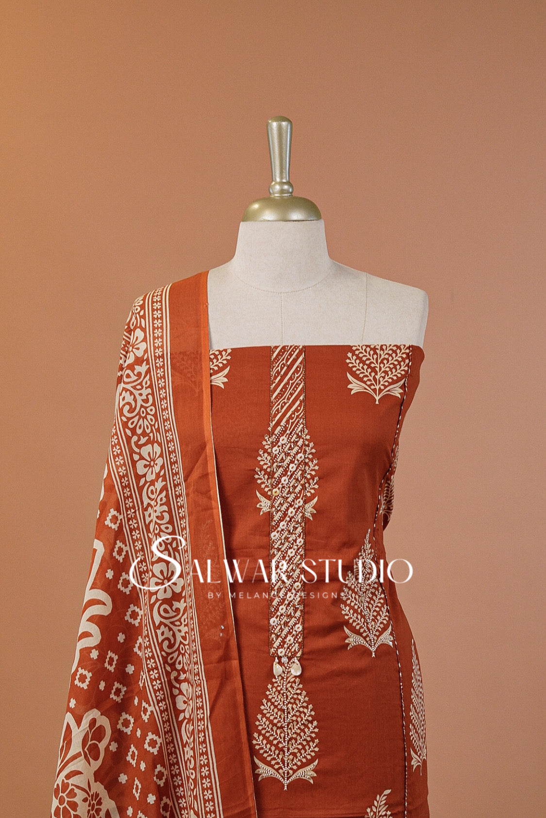 Cotton Embroidery Unstitched Salwar Suit Dress Material Sienna Brown AC0229