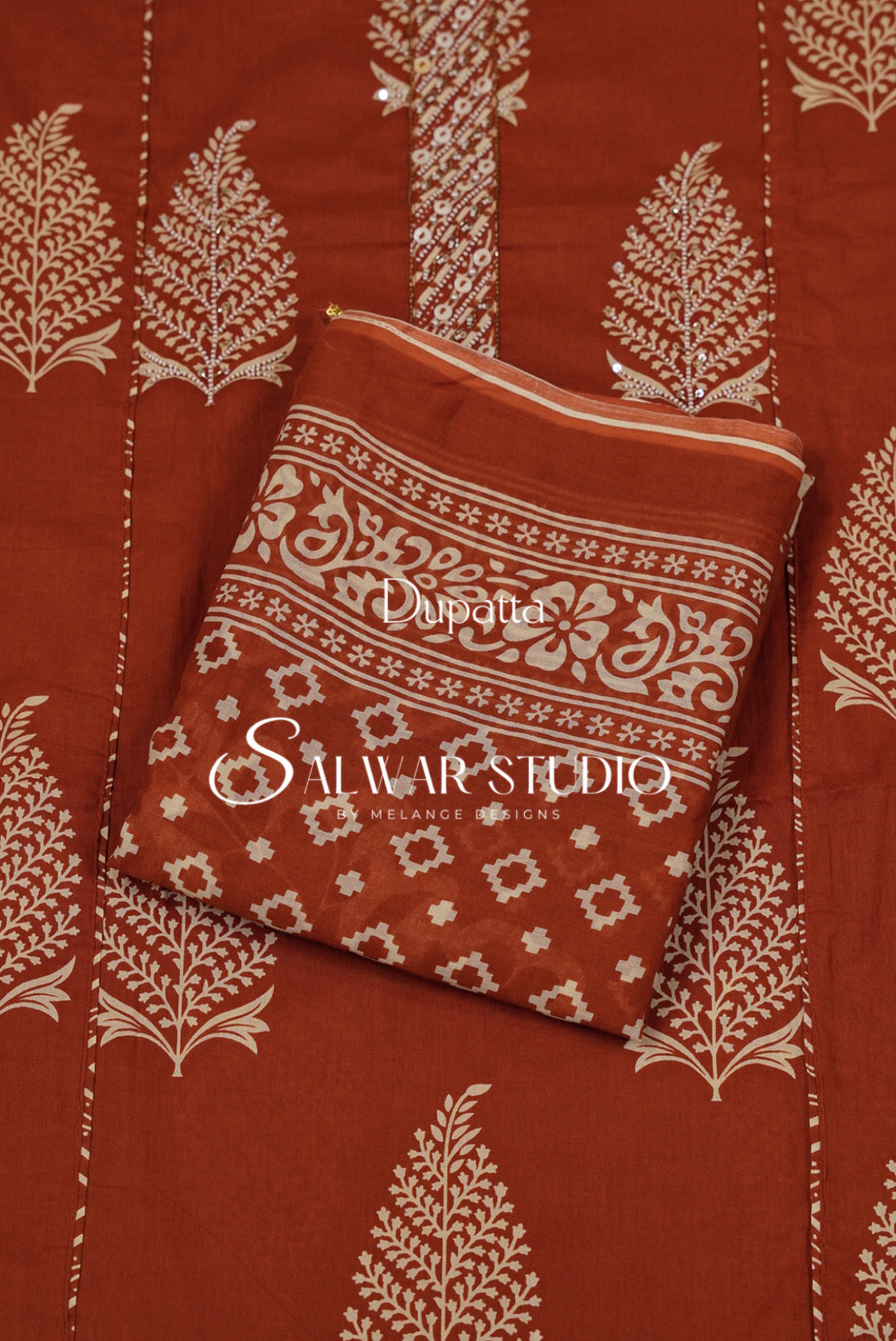 Cotton Embroidery Unstitched Salwar Suit Dress Material Sienna Brown AC0229