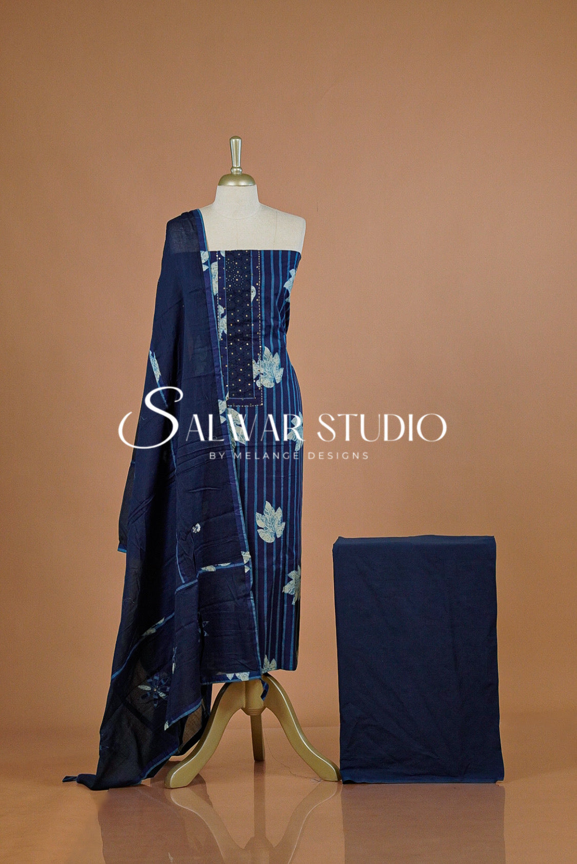 Cotton Embroidery Unstitched Salwar Suit Dress Material Night Blue AC0232