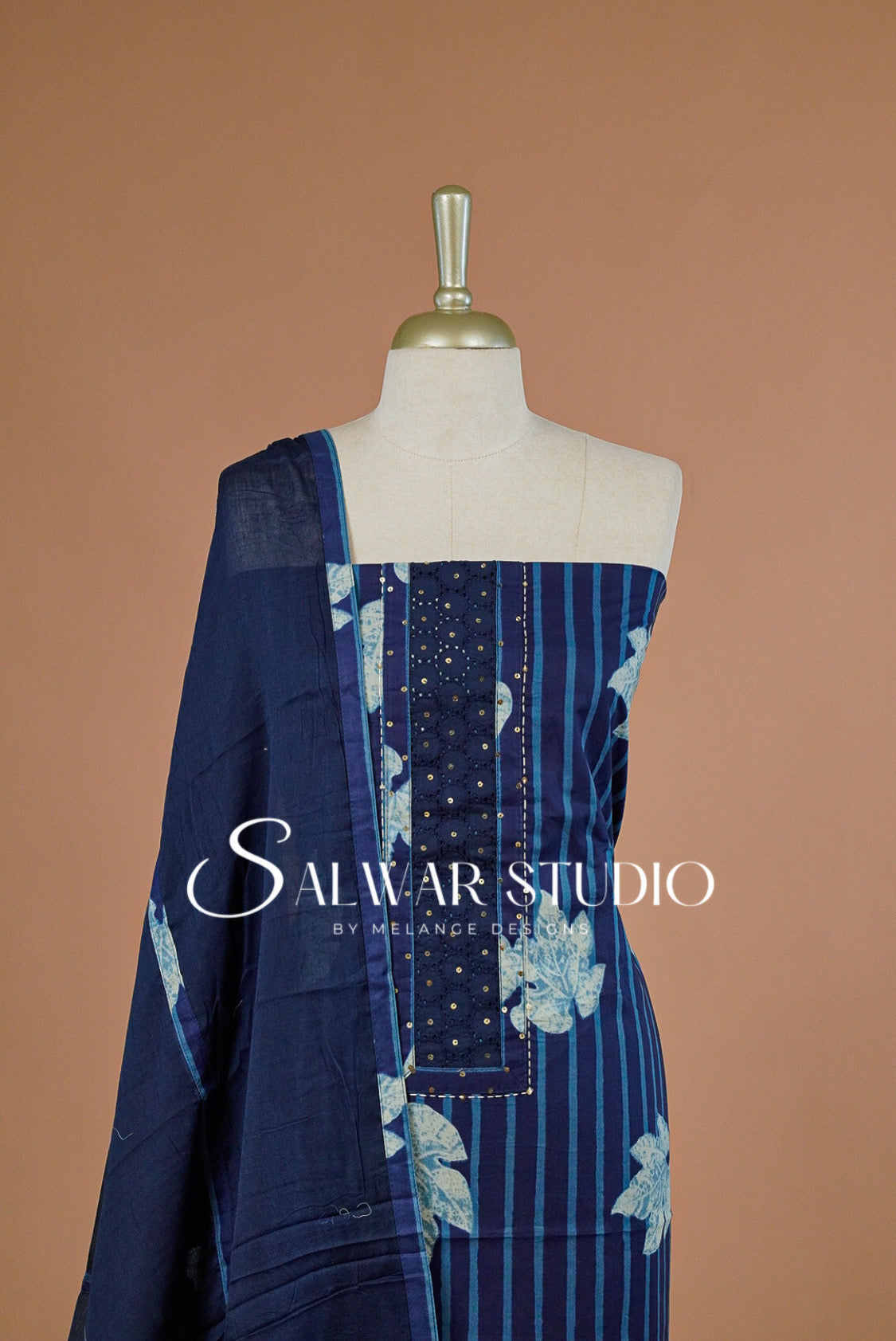 Cotton Embroidery Unstitched Salwar Suit Dress Material Night Blue AC0232