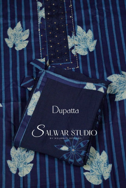 Cotton Embroidery Unstitched Salwar Suit Dress Material Night Blue AC0232