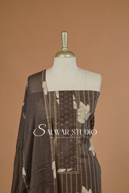 Cotton Embroidery Unstitched Salwar Suit Dress Material Dark Gull Gray AC0233