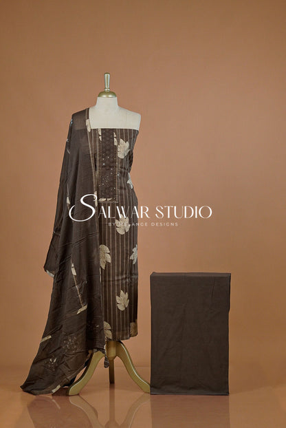 Cotton Embroidery Unstitched Salwar Suit Dress Material Dark Gull Gray AC0233
