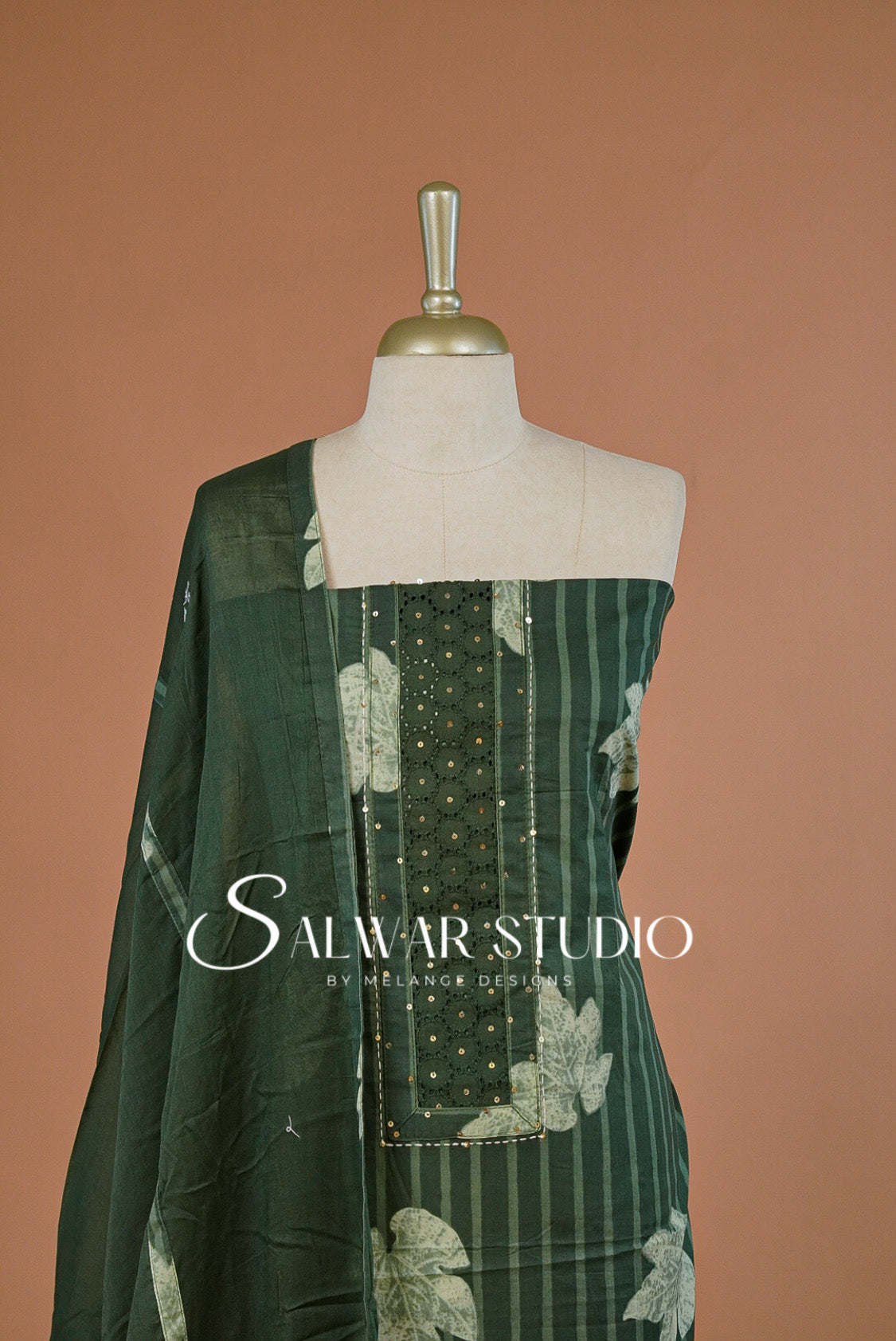 Cotton Embroidery Unstitched Salwar Suit Dress Material Pine Green AC0234
