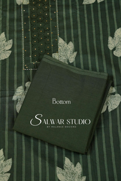 Cotton Embroidery Unstitched Salwar Suit Dress Material Pine Green AC0234