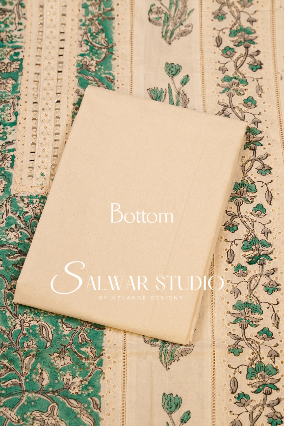 Cotton Embroidery Unstitched Salwar Suit Dress Material Off-White With Green AC0316