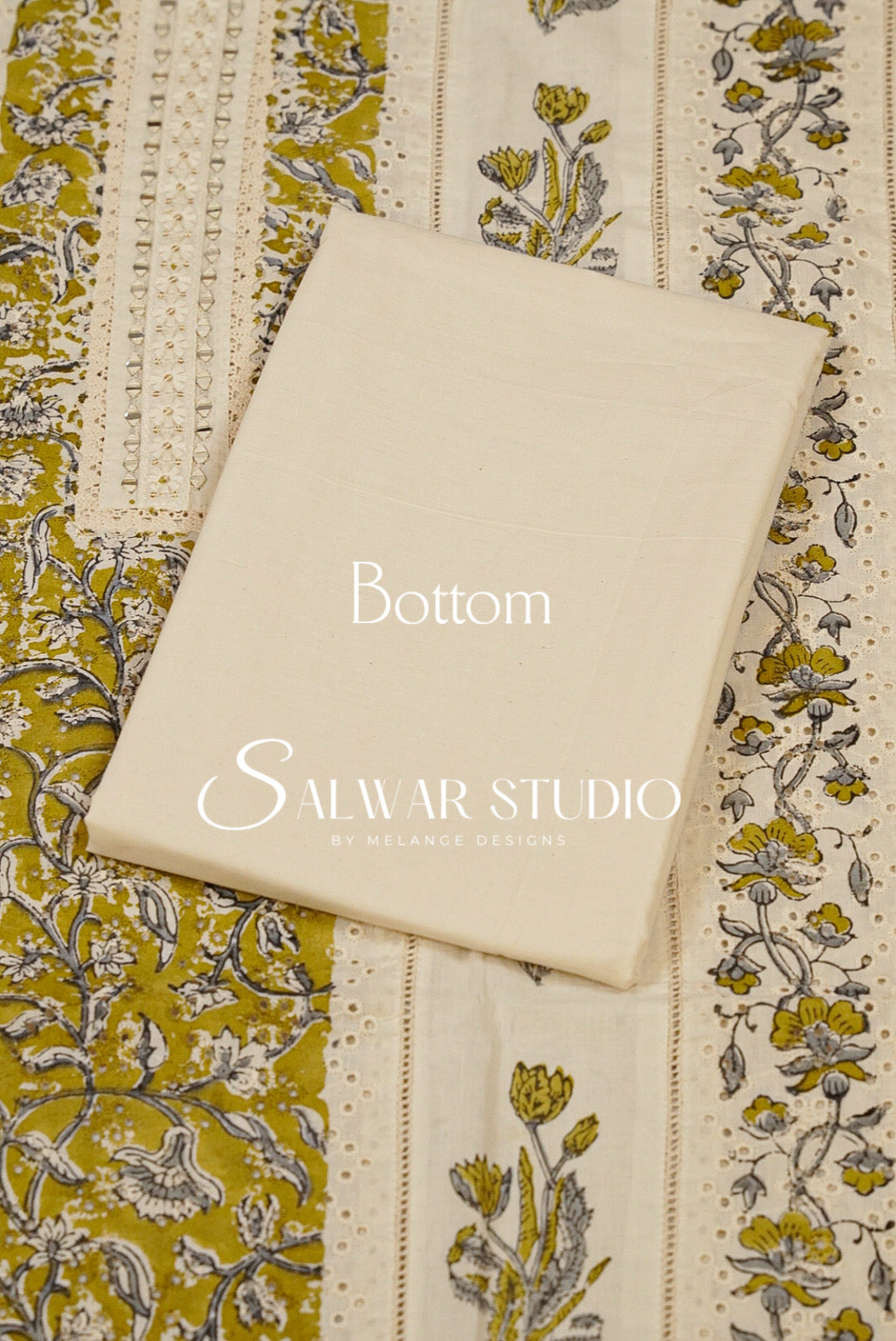 Cotton Embroidery Unstitched Salwar Suit Dress Material Off-White With Mustard Yellow AC0317