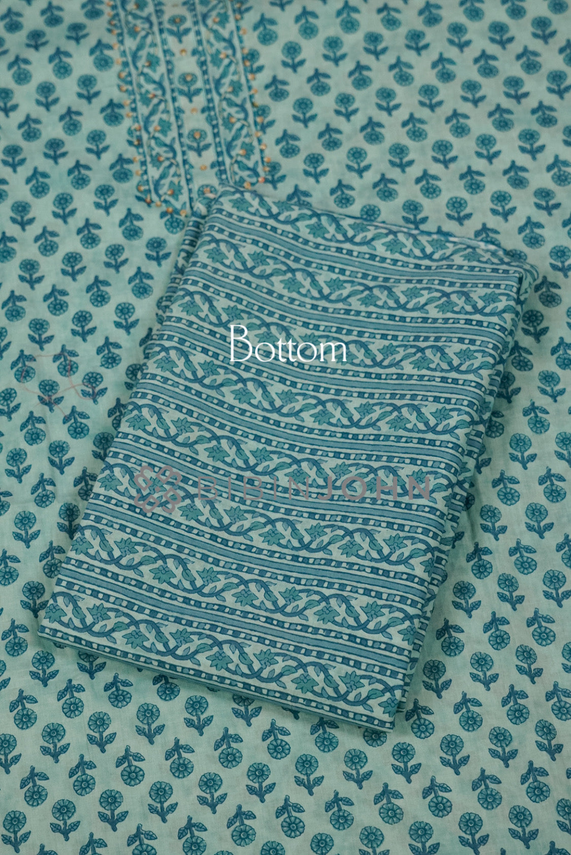 Cotton Embroidery Unstitched Salwar Suit Material Aqua Blue bottom.