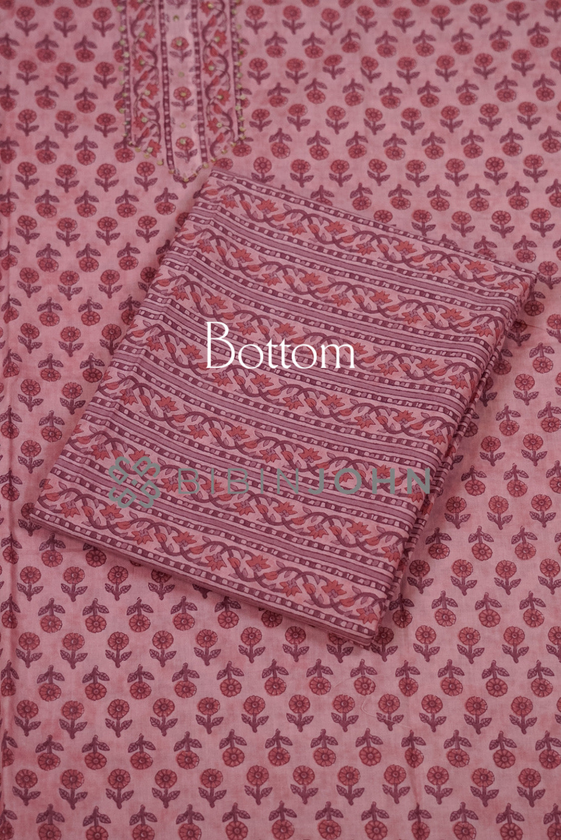Cotton Embroidery Unstitched Salwar Suit Material Soft Pink bottom